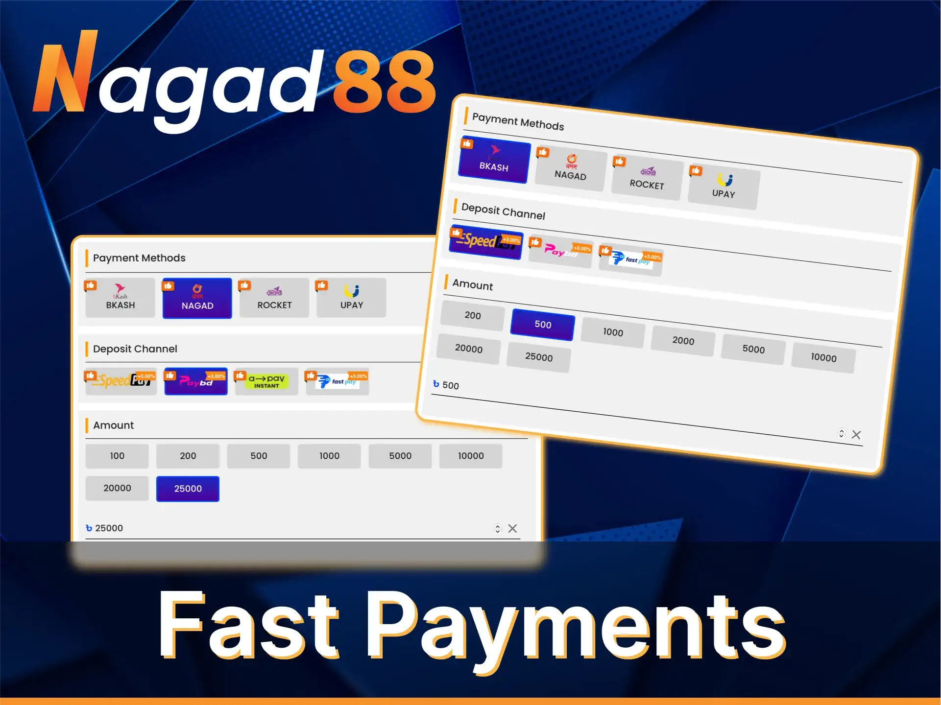 At Nagad88 it is easy and fast to make a deposit for betting and withdraw your winnings.
