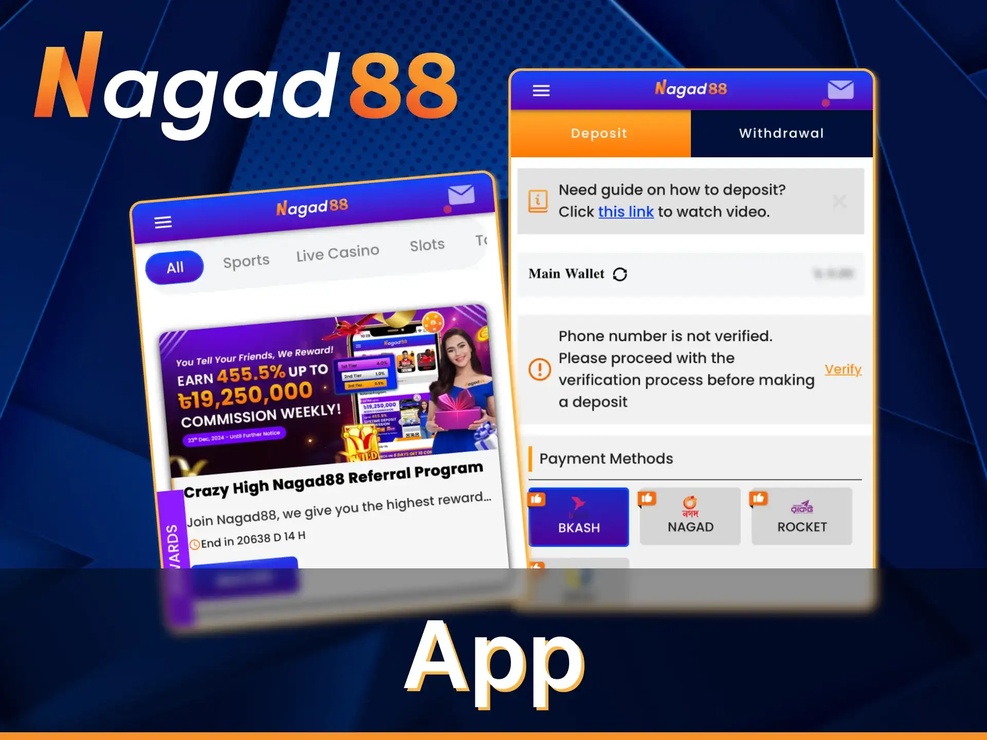 Nagad88 has a very handy app for your phone for betting and casino games.