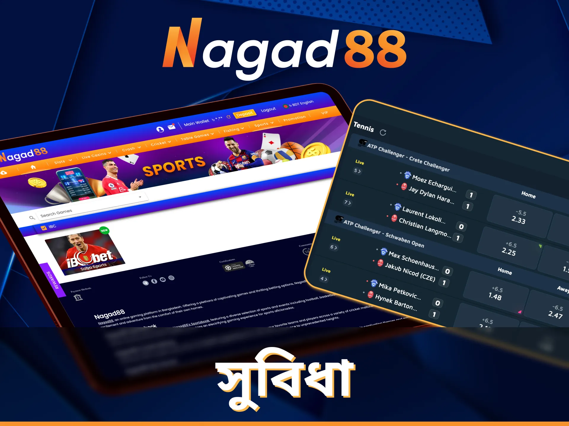 Nagad88 অনলাইন টেনিস বেটিং এর জন্য সেরা শর্ত পান।